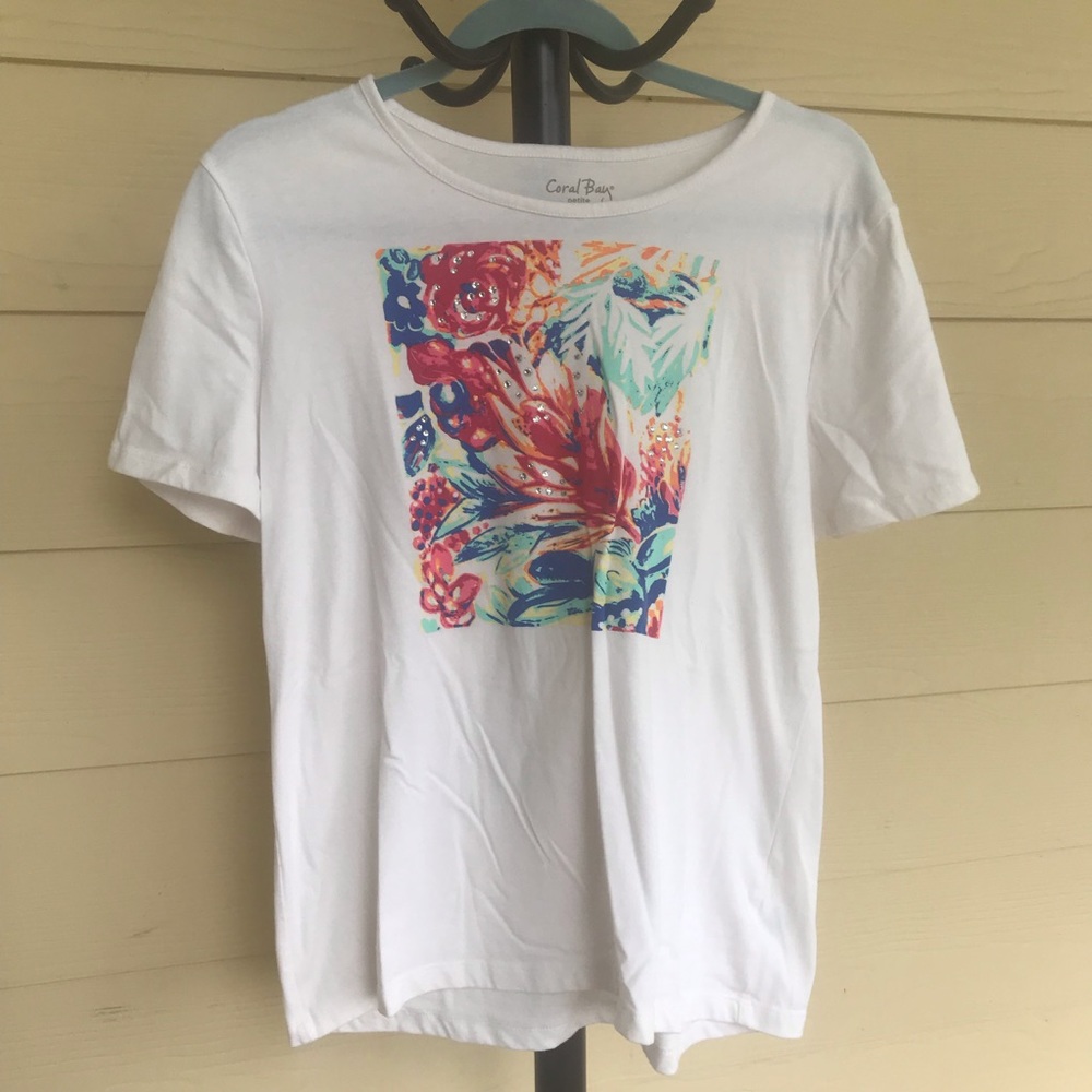 Floral print coral bag T-shirt